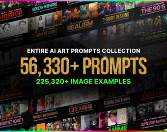 56.330+ Ai Art Prompts All Access Pass | Midjourney-Eingabeaufforderungen, Dall-e-Eingabeaufforderungen, Leitfaden, Rabatt, Realismus, Eingabeaufforderungspaket, Stile, Bilder