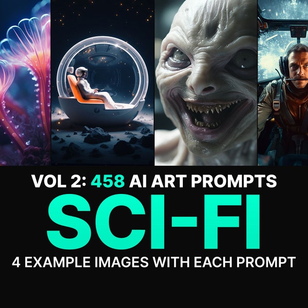 458 Midjourney Prompts for Sci-fi: Vol 2 | Ai Art, Prompt, Dall e, Stable Diffusion, Bundle, Fantasy, Scifi, Character, Background, Realism