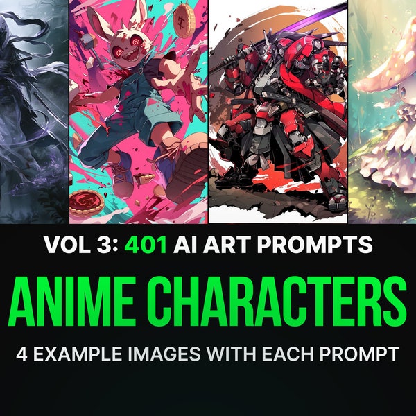 401 Midjourney Prompts for Anime Characters: Vol 3 | Ai Art, Prompt, Dall e, Stable Diffusion, Bundle, Manga, Style, Character, Scene, Cute