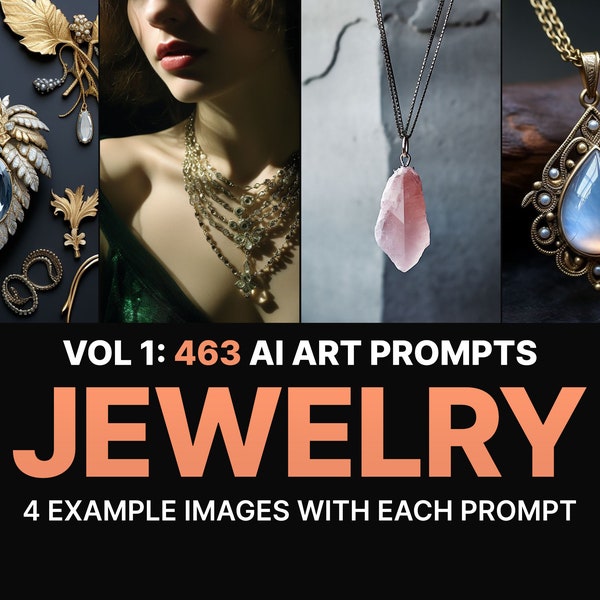 463 Midjourney Prompts for Jewelry | Ai Art, Prompts, Dall e, Stable Diffusion, Bundle, gold, silver, diamonds, fashion, photography