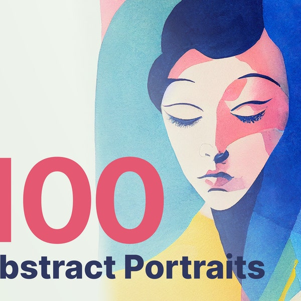 100 Abstract Portrait Illustrations | digital art prints,people, character, modern, minimal, overlay, background, pack, bundle, collection