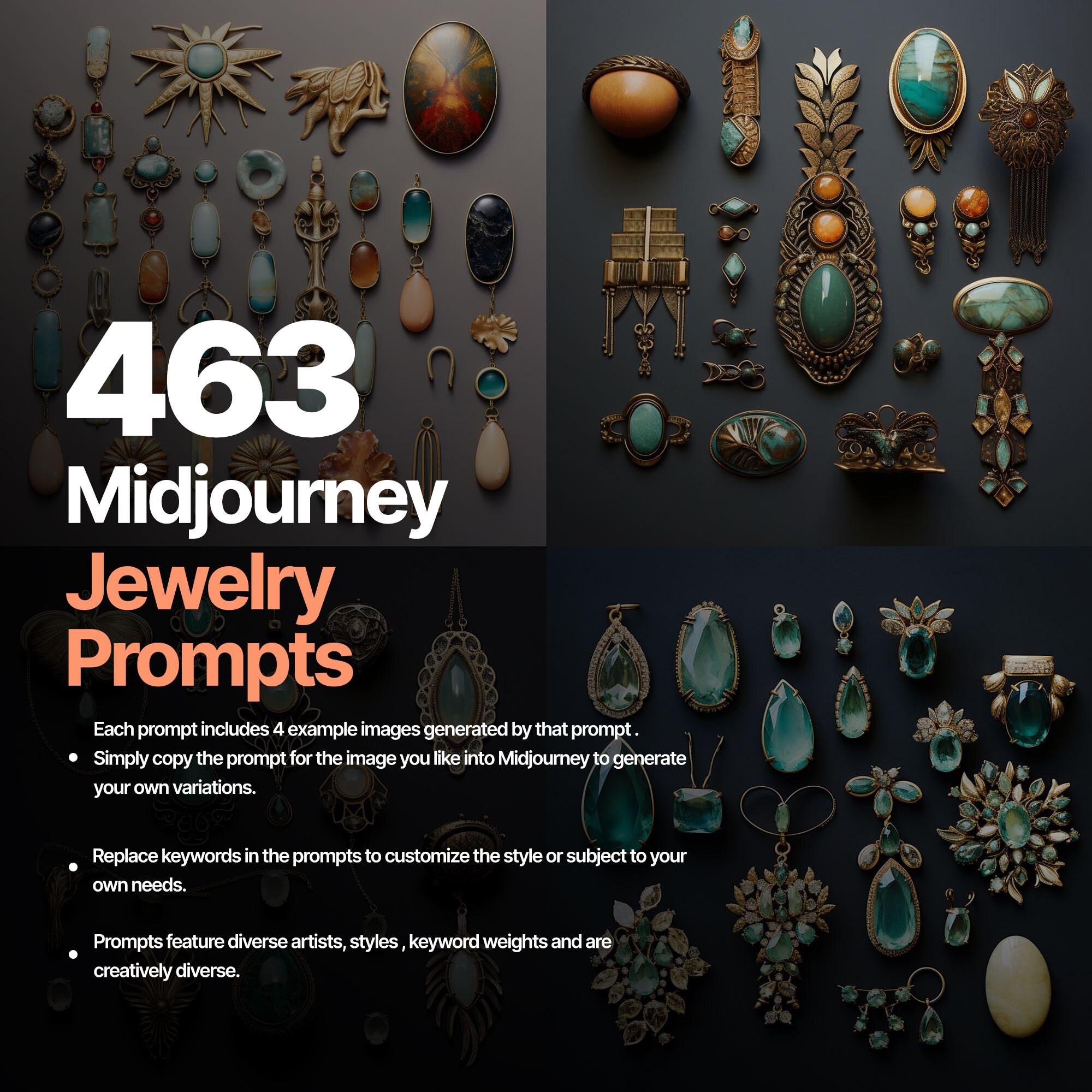 463 Midjourney Prompts for Jewelry Ai Art Prompts Best - Etsy UK
