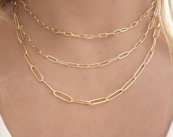 Gold Paperclip Necklace, Link Chain Necklace, Gold Necklace, Layered Necklace, Minimal Gold Necklace, Dainty Necklace, Layering Set, For Her