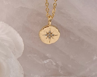 Gold North Star Necklace, North Star Coin Necklace, North Star Charm Necklace, Dainty Gold Necklace, Celestial Jewelry, Guiding Star