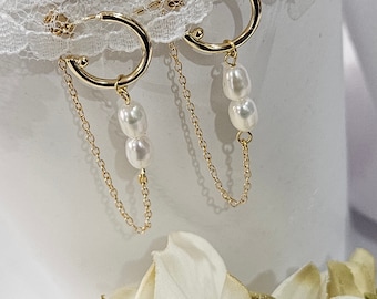 Freshwater Pearl Drop Earrings, Bridal Pearl Earrings, 18K Gold Dangle Earrings, Wedding Earrings, Long Pearl Earrings, Bridesmaids Gift