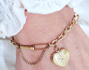 18K Gold Heart Bracelet, Vintage Heart Bracelet, Puffy Heart Bracelet, Waterproof Bracelet, Heart Pendent Bracelet, Birthday Gift, Mom Gift