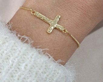 YL Bracciale Argento 925 Con Croce E Infinito - Placcato Oro Rosa, Zirconi, Regolabile