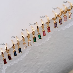 Eleganta baguette-örhängen, hängande örhängen, hoop-örhängen, rektangulära kristall-huggie-hoops, charm-örhängen, cz-droppörhängen