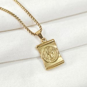 Collana religiosa in oro di San Benedetto, collana con croce da uomo, collana con santo religioso, regalo cristiano, collana di San Benito, regalo di Natale