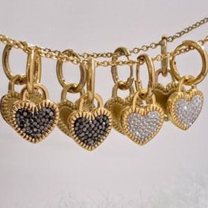 Gold Heart Earrings, Valentine&#39;s Day Gift, Hoop Pave Earrings, Dangle Earrings, CZ Heart Hoops, Huggies Heart Earrings, Heart Gold Huggies