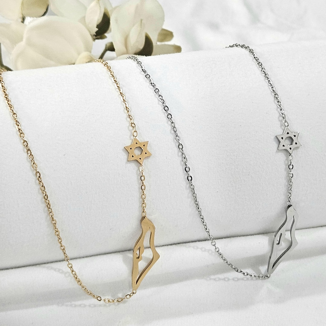 Israeli Star Chain Israel Map Necklace, Jewish Star of Davie Necklace, Judaic David Star ...