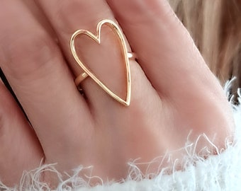 18K Gold Filled Heart Ring, Heart Gold Ring, Open Heart Ring, Simple Gold Ring, Love Ring, Gift for Her, Minimalist Gold Ring, Birthday Gift
