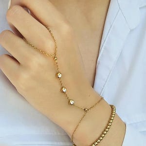 Delicate Hand Chain Bracelet, Zircon Hand Chain, Gold Finger Chain Bracelet, Minimalist Hand Jewelry, Wedding Jewelry, Trendy Jewelry
