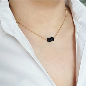 Raw Black Tourmaline Bead Necklace, Black Tourmaline Necklace, Crystal Tourmaline Bead Necklace, Natural Tourmaline Gemstone Necklace