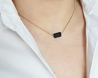 Raw Black Tourmaline Bead Necklace, Black Tourmaline Necklace, Crystal Tourmaline Bead Necklace, Natural Tourmaline Gemstone Necklace