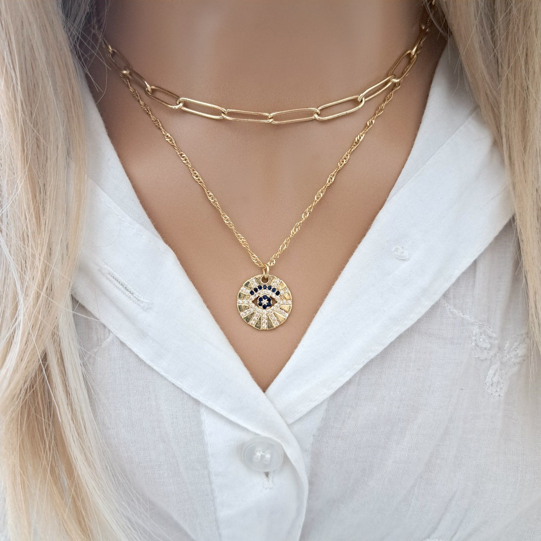 Evil Eye Necklace 18K Gold Filled Dainty Necklace CZ Eye Etsy