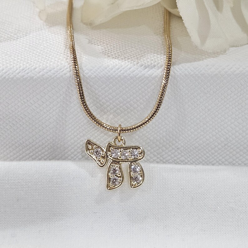 Mini Chai Charm Necklace, Jewish Necklace, Hanukkah Gift, Hebrew Charm Necklace, Gold Chai CZ Charm, Judica Jewelry, Kabbalah Jewlery image 13