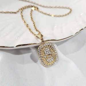 Medallion Hamsa Necklace, Evil Eye Necklace, Good Luck Charm, Protection Necklace, Hamsa Hand Necklace, Hamsa CZ Necklace, Birthday Gift