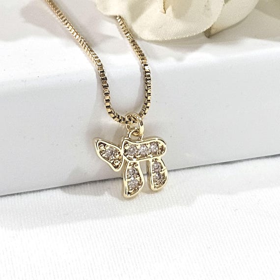 Mini Chai Charm Necklace, Jewish Necklace, Hanukkah Gift, Hebrew Charm Necklace, Gold Chai CZ Charm, Judica Jewelry, Kabbalah Jewlery
