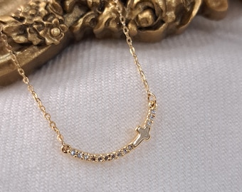 Delicat Cross Necklace, Religious Cross Necklace, Gold Filled Dainty Cross Necklace, Cubic Zirconia Gold Necklace, Christian Cross Necklace