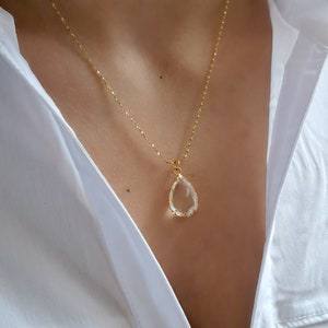 Gold Teardrop Necklace, Pear Crystal Gold Necklace, Gift For Her, Wedding Necklace, Bridesmaid Necklace, Minimalist Dainty Gold Necklace