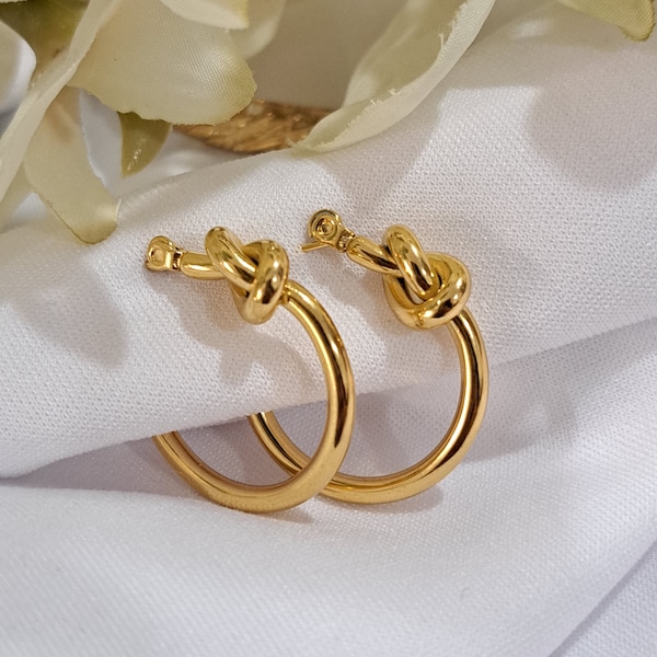 Knot Hoop Earrings, Minimalist Gold Earrings, Gold Hoops, Knotted Hoops Earrings, Knot Huggie, Gold Huggie Earrings, Bridesmaid Jewelry