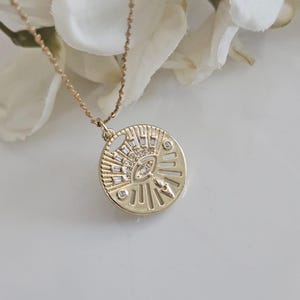 Gold Evil Eye Necklace, Gold Coin Necklace, Medallion Gold Necklace, Eye Coin Charm Necklace, Protection Eye Necklace, Women Eye Necklace