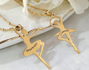 Ballerina-Halskette, personalisierter Balletttänzer-Namensanhänger, Ballerina-Tänzer-Gravur-Namenshalskette, benutzerdefinierter Name-Balletttänzer-Schmuck