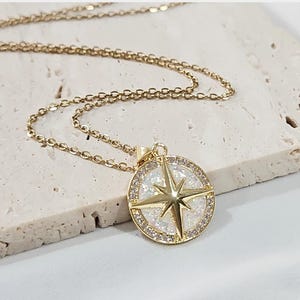 North Star Opal Pendant, Compass Necklace, Gold CZ Compass , Opal Pole Star Necklace, Compass Jewelry, Birthday Gift, North Star Jewelry