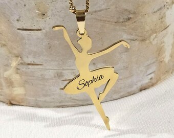 Ballerina Name Halskette, personalisierte Balletttänzer Namen Anhänger, Ballerina Gravur Namen Halskette, benutzerdefinierter Name Balletttänzer Schmuck