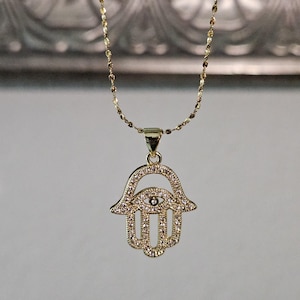 Hamsa Gold Necklace, Evil Eye Necklace, Good Luck Charm, Protection Necklace, Gold Hamsa Necklace, Hamsa CZ Necklace, Birthday Gift for Her
