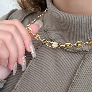 18k Gold Filled Puffed Mariner Link Chain Necklace, Mariner Gold Necklace, Gold Puff Chain, Gold Mariner Necklace, Chunky Gold Necklace