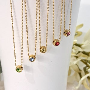 Birthstone Gold Necklace, Birthday Necklace, Personalized Birthstone Necklace, Solitaire Necklace, Stone charm necklace, Birthday Gift