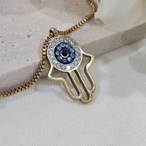 Gold Hamsa Necklace, Evil Eye Necklace, Good Luck Charm, Protection Necklace, Hamsa Hand Necklace, Hamsa CZ Necklace, Birthday Gift, For Her