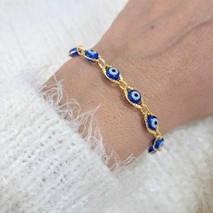 14K Gold Plated Evil Eye Bracelet, Blue Evil Eye Bracelet, Turkish Eye Bracelet, Protection Eye Bracelet, Gift For Her, Evil Eye Anklet