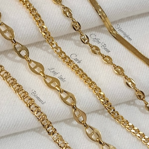 Chunky Gold Bracelet, Stainless Steel WATERPROOF Stack Bracelet, Gold Chain Bracelet, Cuban, Curby, Snake Herringbone Chain Link Bracelets
