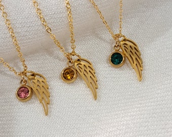 Colar com Asa de Anjo, Colar com Pedra Natal, Colar com Anjo da Guarda, Colar com Asa de Anjo, Colar Delicado em Ouro, Colar de Aniversário