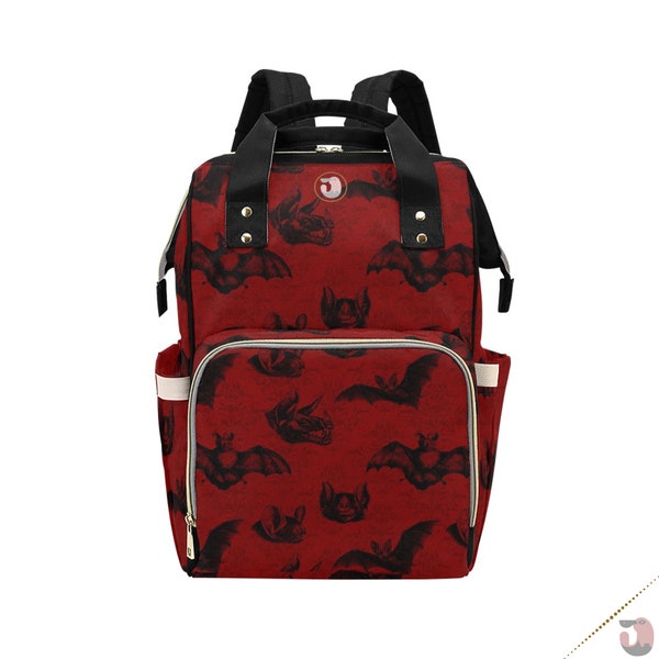 Blood Red Bat Backpack  | Diaper Bag | Insulated Bottle Bag | Backpack for Women | Mens Travel Bag | Weekend Bag | Bookbag | Teen