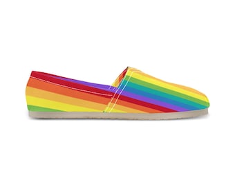 Women's Rainbow Stripe LGBTQ+ Pride Canvas Slip On Flats, Gay Pride Shoes, Slip-ons, Lightweight Shoes, Eco Friendly Shoes, Canvas Shoes