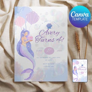 Editable Mermaid Birthday Invitation Template Under the Sea Party Invite Girl Ocean Theme Printable Instant Download Invitation