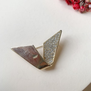 Antique golden brooch, rhinestone, Japanese vintage