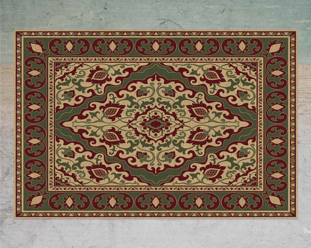 Green and Red Pattern in Frame Vinyl Mat, Retro Vinyl
