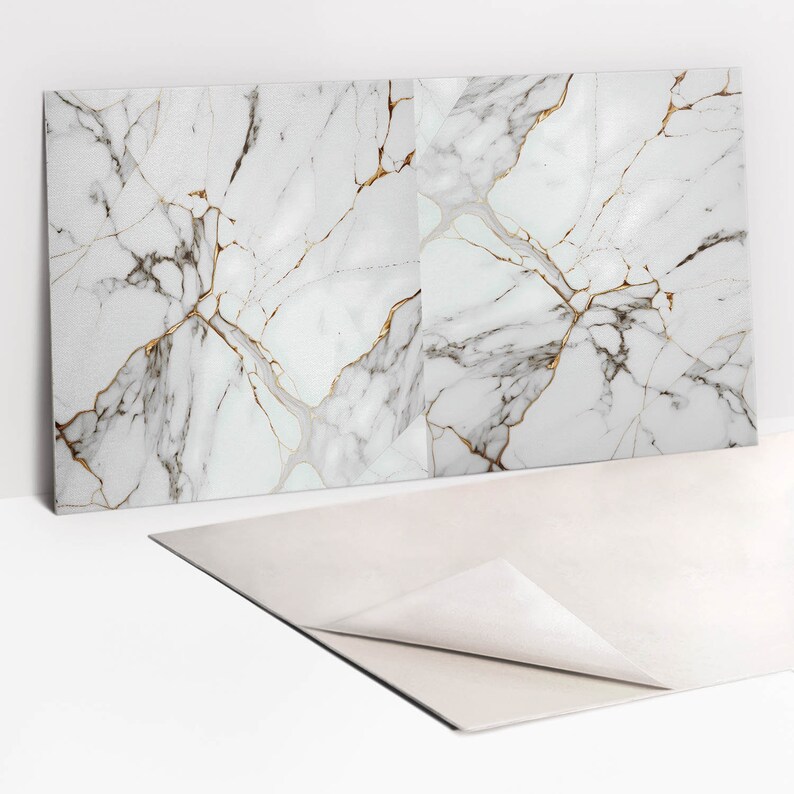 Sticker Decorative Panel Fashionable Marble and Gold Panel Stickers, Self Adhesive Panels ...