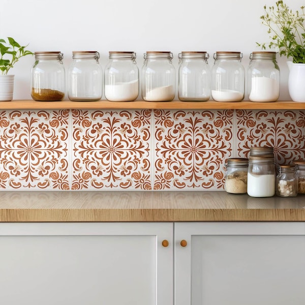 Mönstrade ornamentklistermärken, avtagbara kakelplattor, mosaikklistermärken, bruna dekaler för dekoration, köksklistermärken, 9-pack