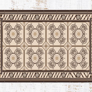 Retro Brown Beige Rug Vinyl Mat, Brown Vinyl Floor Mat, Beige Vinyl Rug, Tile Linoleum Rug, Floor Mat, Decorative Mat, Art Mat