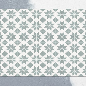 Tiles Arranged In Flowers Vinyl Mat, Gray Vinyl Floor Mat, White Vinyl Rug, Tile Linoleum Rug, Floor Mat, Kitchen Decor, Art Mat