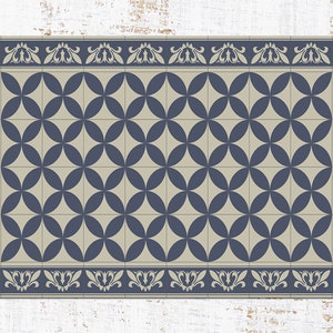 Beige Gray Blue Ornamental Rug Vinyl Mat, Beige Vinyl Rug, Blue Linoleum Rug, Tile Vinyl Floor Mat, Floor Mat, Area Rug, Livingroom Mats