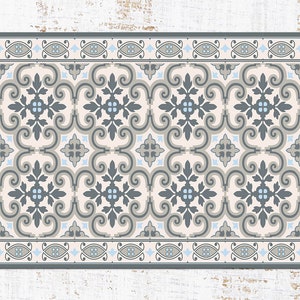 Hindu Carpet Blue Gray Vinyl Mat, Gray Vinyl Rug, Blue Linoleum Rug, Tile Vinyl Floor Mat, Linoleum Mat, Kitchen Decor, Art Mat