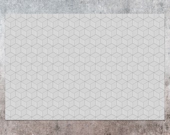 Lines Cubes Vinyl Mat, Gray Linoleum Rug, White Vinyl Floor Mat, Geometric Vinyl Rug, Linoleum Mat, Area Rug, Kitchen Mats For Floor