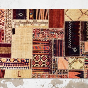 Brown Turkish Patchwork Vinyl Mat, Brown Linoleum Rug, Beige Vinyl Floor Mat, Turkish Vinyl Rug, Kitchen Mat, Kitchen Decor, Comfort Mat